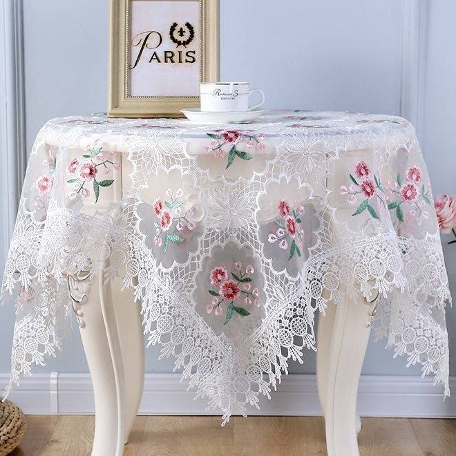ผ้าปูโต๊ะลูกไม้พระสไตล์ยุโรปผ้าปูโต๊ะร้านอาหารเส้นด้ายเย็บปักถักร้อยผ้าคลุมทีวี