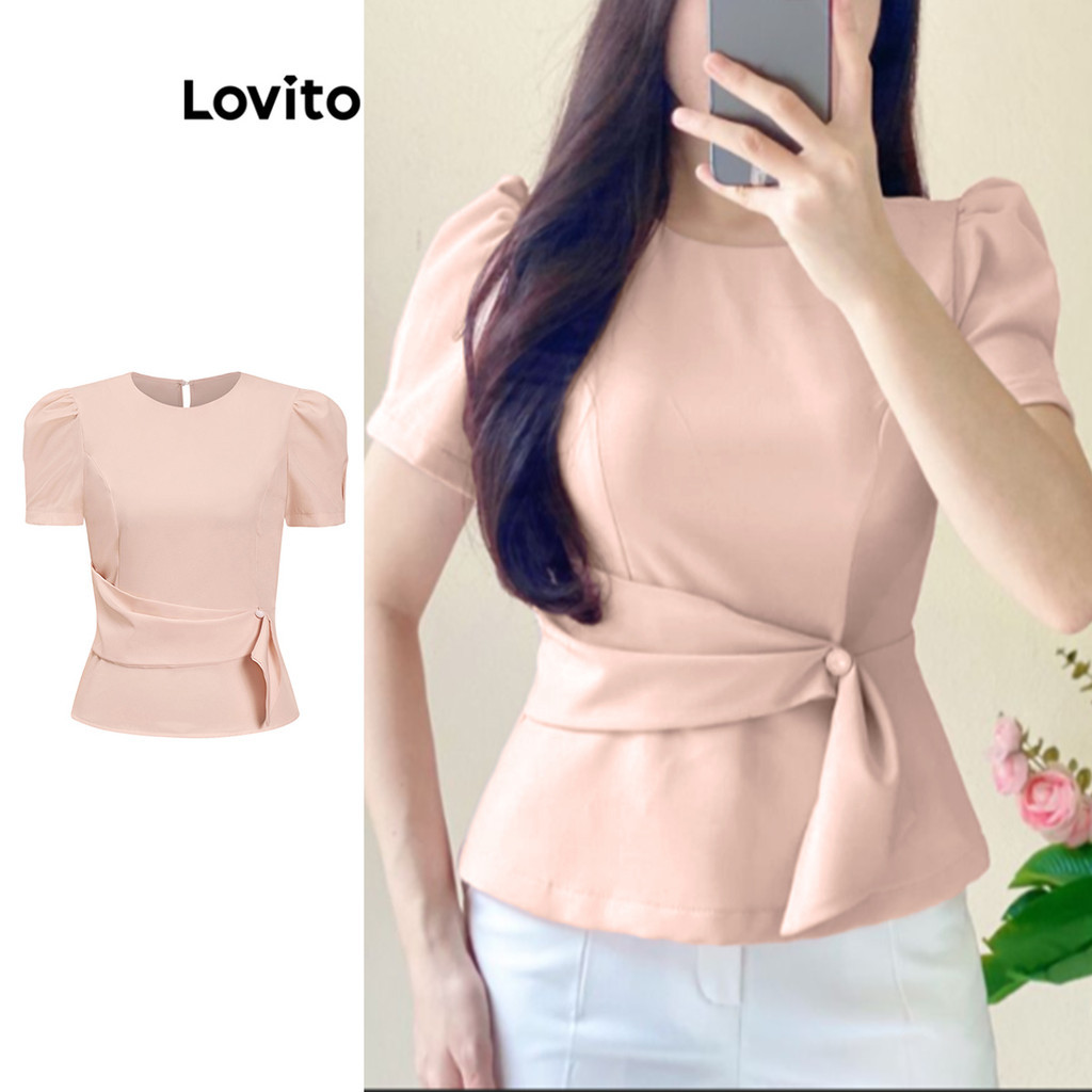 Lovito เสื้อเบลาส์ผูกหน้าแบบสบาย ๆ สำหรับผู้หญิง L95ED502
