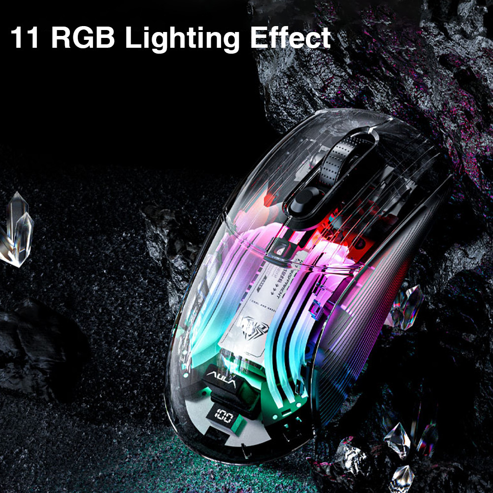 Aula SC630 เมาส์โปร่งใส Tri mode Luminous RGB ที่นั่งแม่เหล็กชาร์จ DPI1000-4000 เมาส์สําหรับเล่นเกม