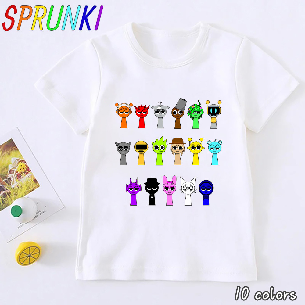 เสื้อเด็ก Incredibox Sprunki การ์ตูนตัวอักษรพิมพ์เด็กรอบคอเสื้อยืด Rhythm กล่องเด็ก Tshirt