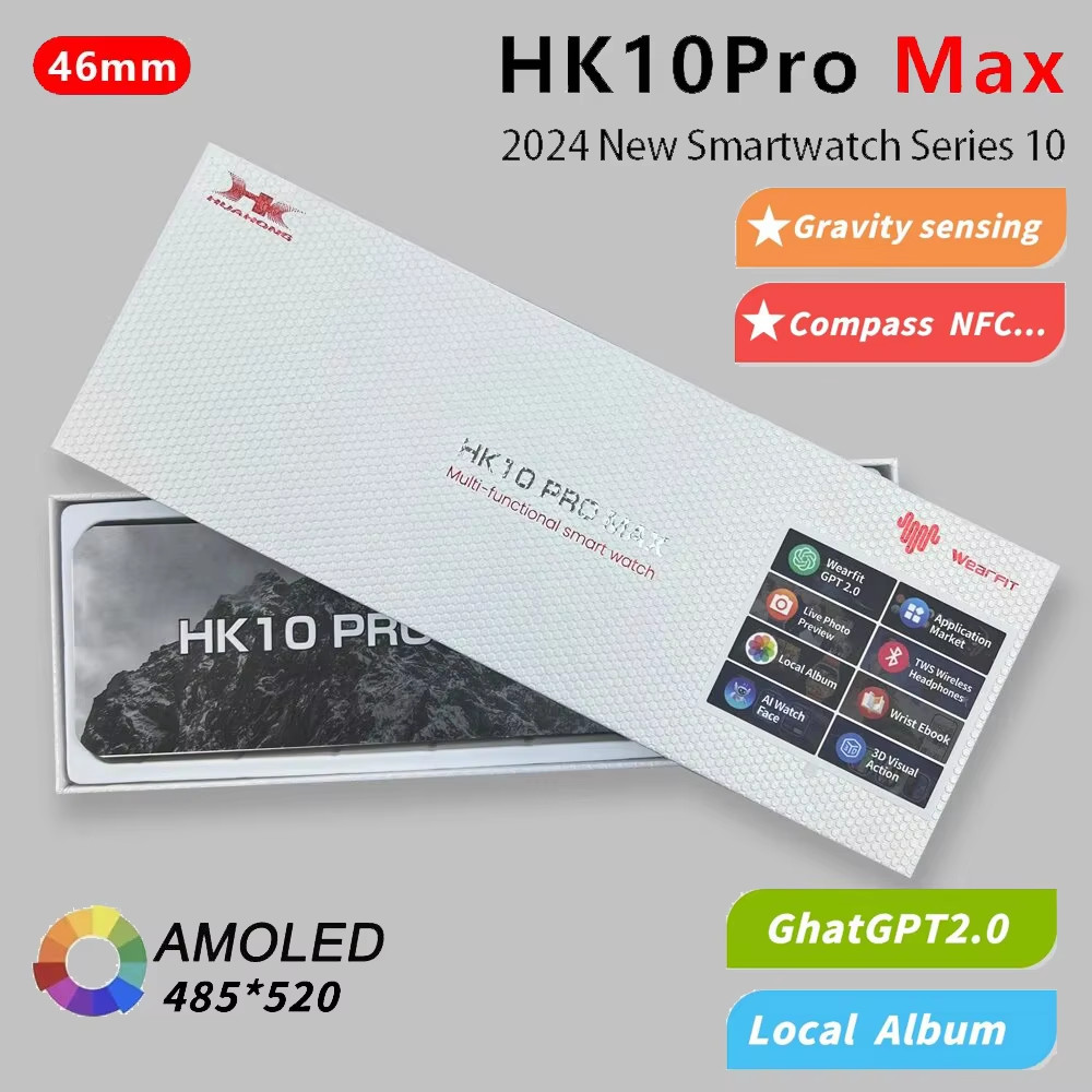 Hk10 Pro Max AMOLEDนาฬิกา10นาฬิกาสมาร์ทNFCเข็มทิศหน่วยความจําอัลบั้มท้องถิ่นเพลงชายหญิงChat GPT G-Se
