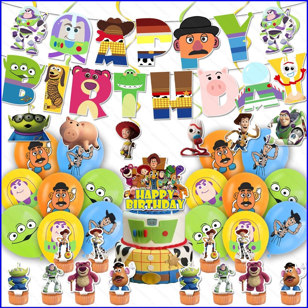 Lf1 Toy Story ตกแต่งงานเลี้ยงวันเกิดแบนเนอร์เค้ก topper ลูกโป่ง swirls ชุดอุปกรณ์ FL1