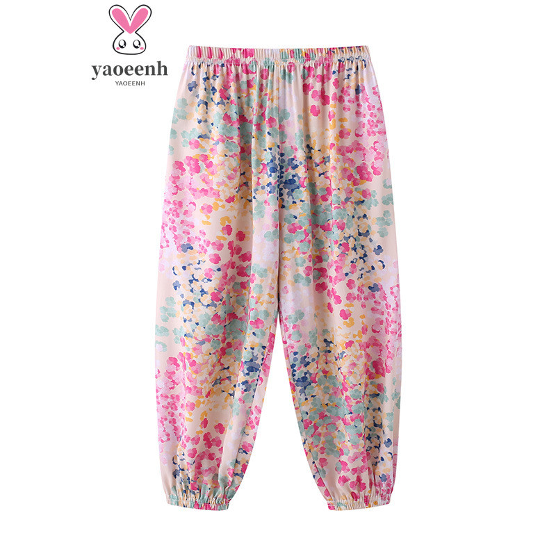 【YAOEENH】100-160เซนติเมตรฤดูร้อนชายหญิงบางสไตล์ระบายอากาศเท้า-วงดนตรี ป้องกันยุงกางเกงขนาดกลางขนาดใหญ่เด็กหลวมสบายๆบ้านชุดนอนกางเกงพร้อมสต็อก