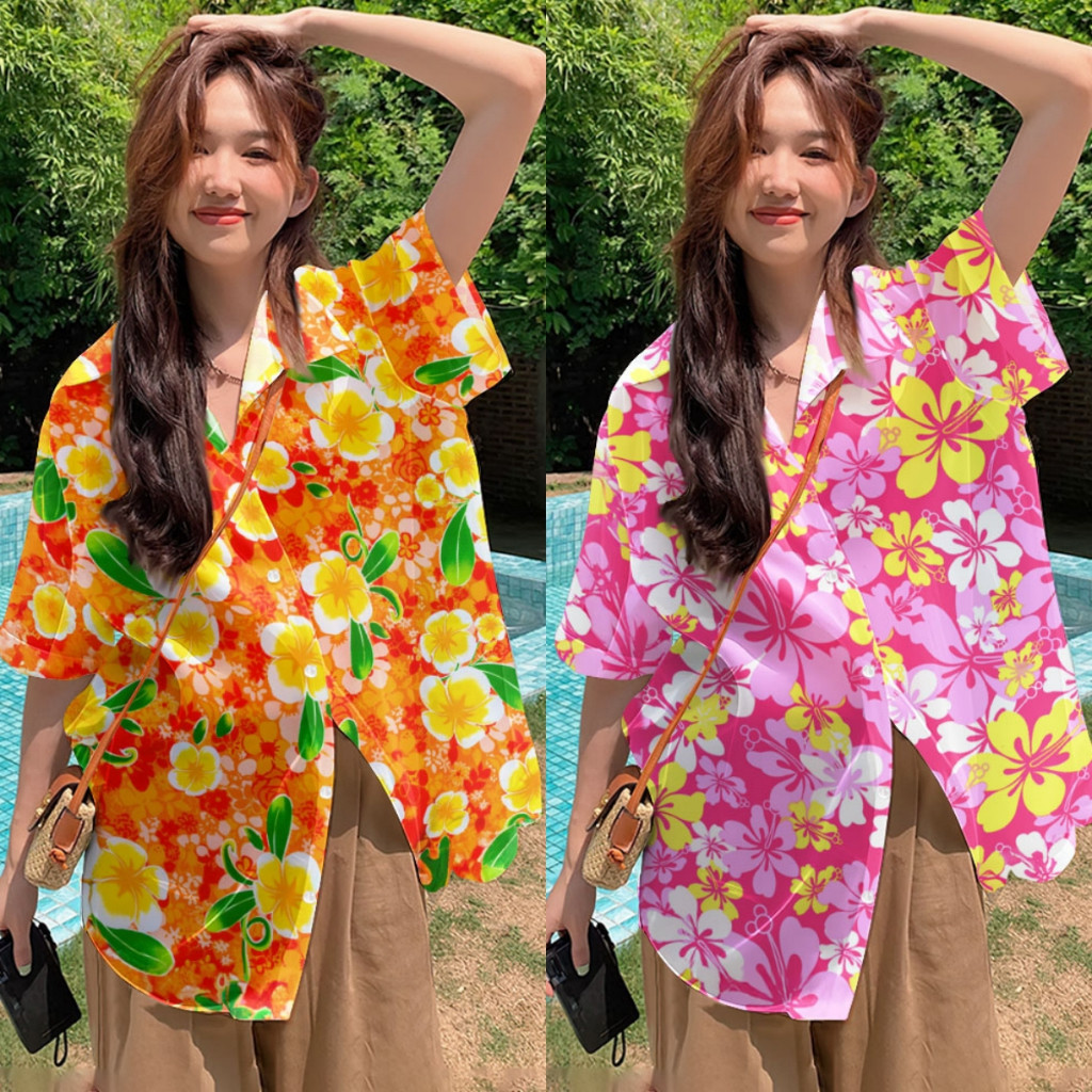 2568 Happy Water-Repellent เสื้อชีฟองเกาหลี Water-Repellent เสื้อแขนสั้นผู้หญิงฤดูร้อนดอกไม้พิมพ์ Sun Protection Robe เสื้อผ้าวันหยุดสาว Street เสื้อผ้า