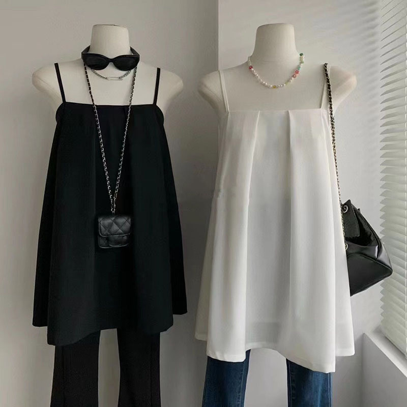 ผู้หญิงสปาเก็ตตี้สายเดี่ยวฤดูร้อนแขนกุดเสื้อเกาะอกยาวอ้วนเสื้อกล้าม