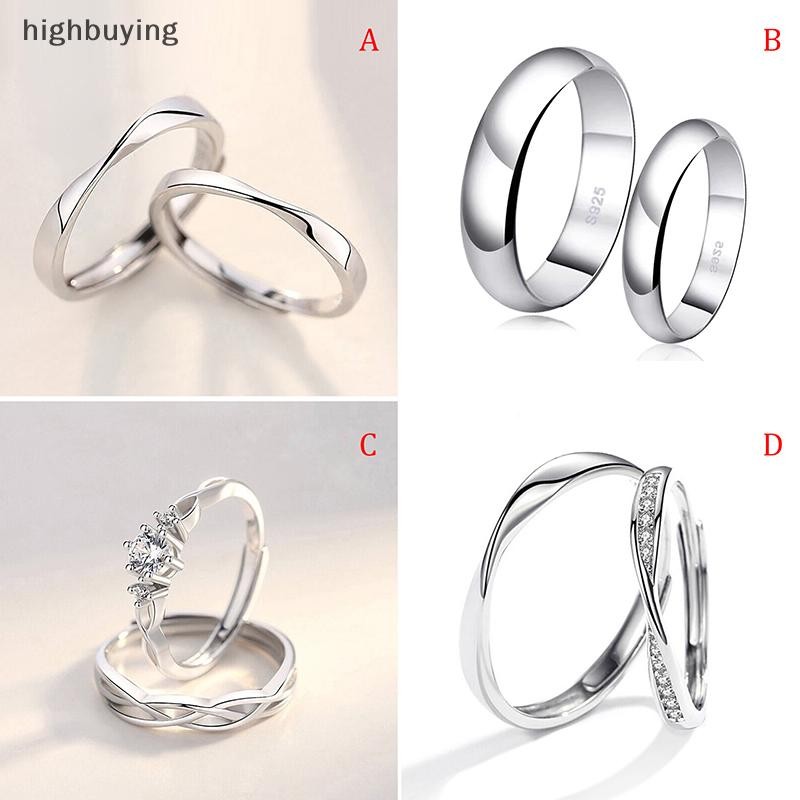 [ซื้อสูง] 1 คู่แหวนคู่คริสตัลแต่งงานหมั้นเครื่องประดับแหวนปรับหุ้นใหม่