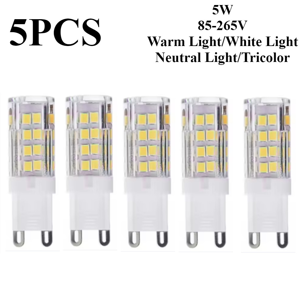 5pcs ความสว่างสูง G9 หลอดไฟ LED 5W 85-265V 110V 220V หลอดไฟประหยัดพลังงาน SMD2835 อบอุ่น/สีขาว/เป็นกลาง/หลอดไฟสามสี