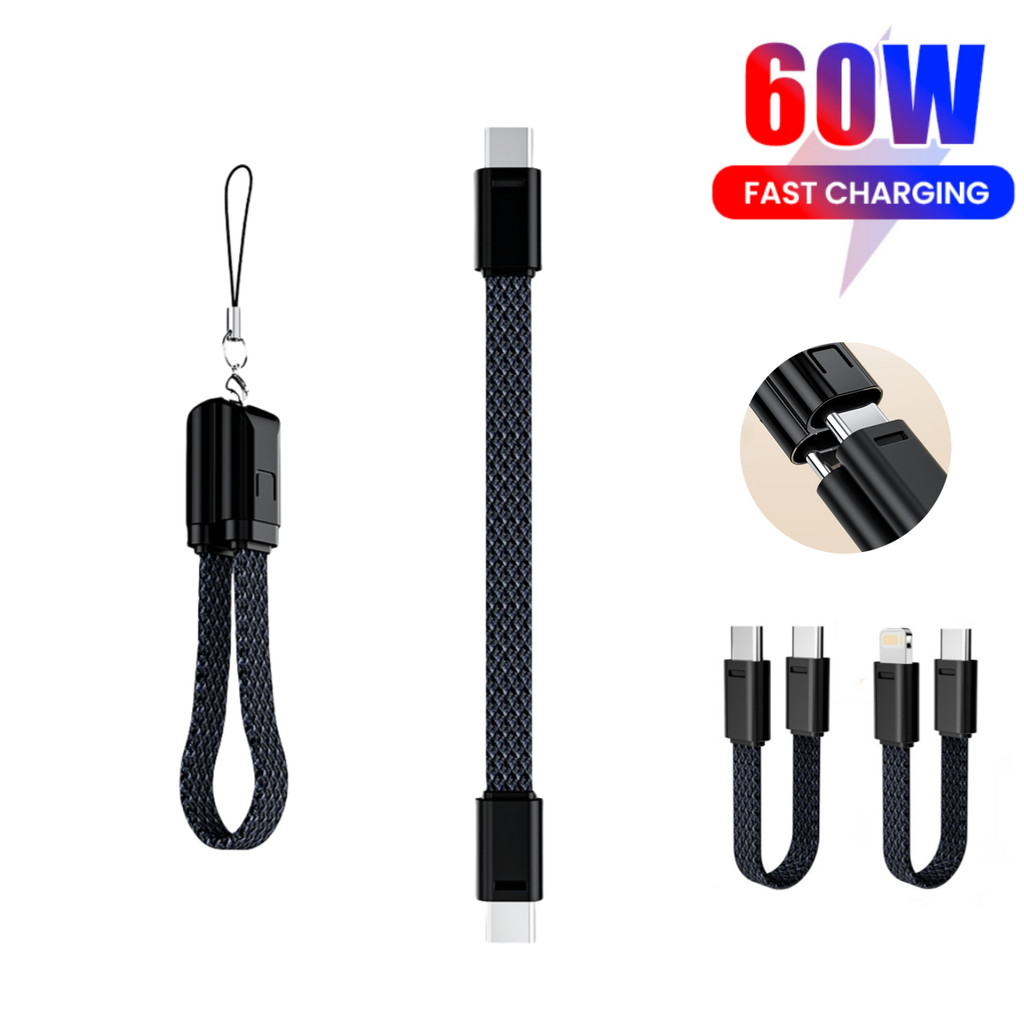 Pd60w USB Type C ถึง Type C สายสั้นพวงกุญแจ Lanyard Data Cable แบบพกพา PD27W Fast Charging Type C สาย