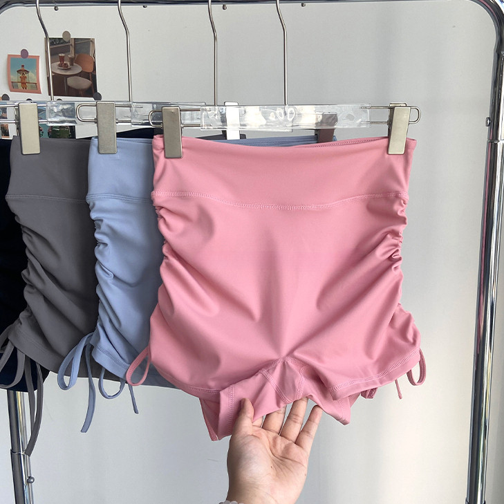【MAGGIEYOGA】Sports กางเกงขาสั้นปรับ Drawstring เอวสูงสะโพกยกกางเกงขาสั้นโยคะออกกําลังกาย