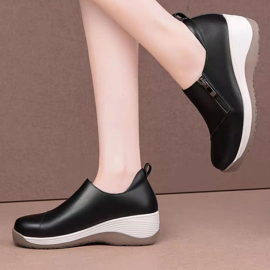 ใหม่หนังซิป4เซนติเมตรหนาแต่เพียงผู้เดียวสวมใส่รองเท้าผ้าใบสําหรับสไตล์ลําลองของผู้หญิง ปลอบโยน สไตล์ - รูปที่ 4