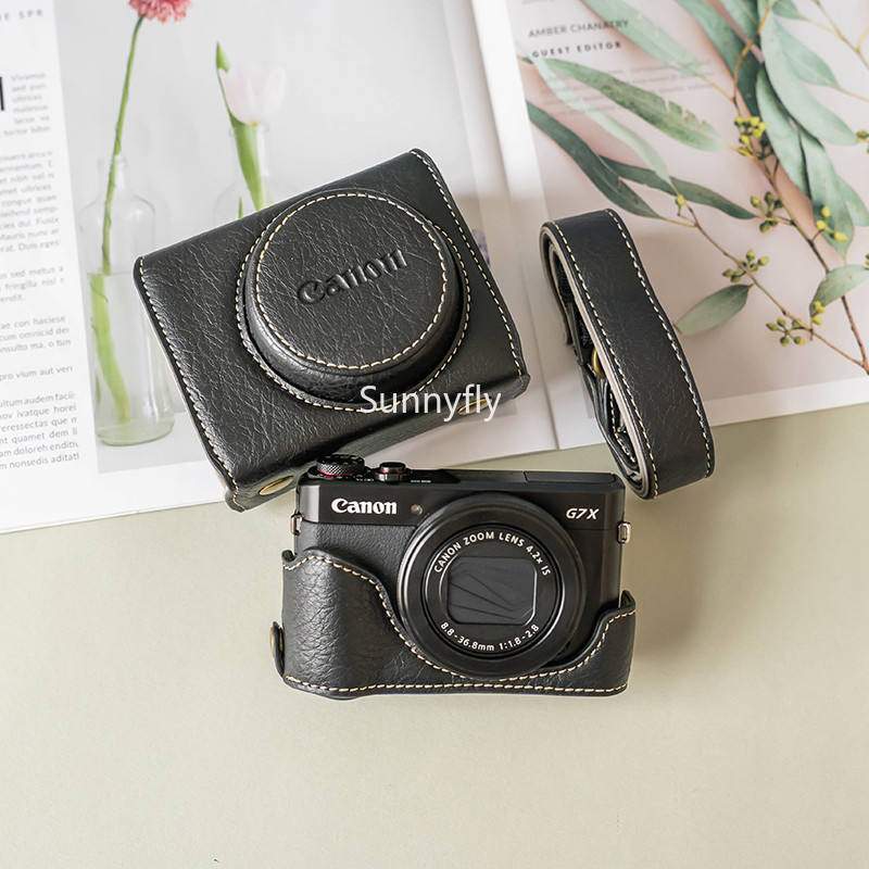 Sunnyfly ใหม่หรูหรา handwork กล้อง PU กระเป๋าหนังกล่องสําหรับ canon G7X2 G7X3 G7X Mark ii iii แขนป้องกัน shell