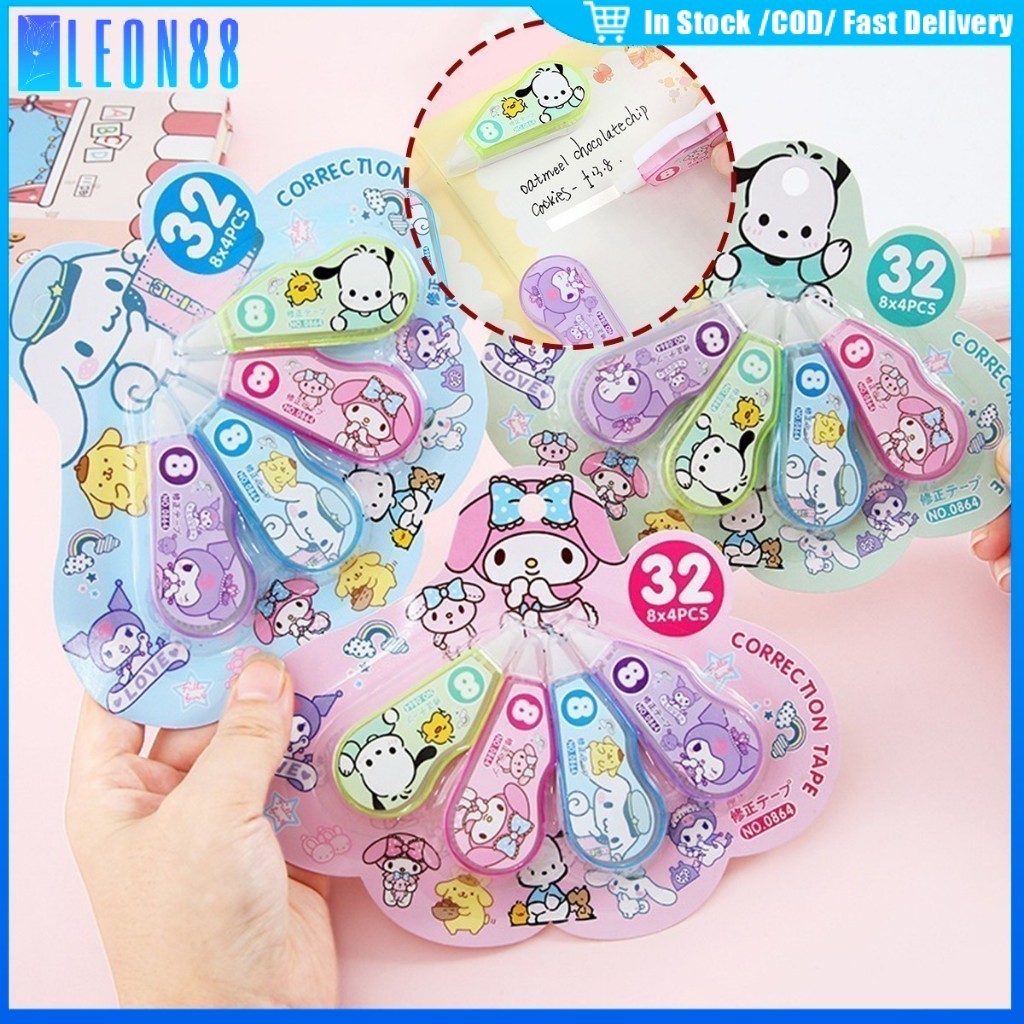ของมาใหม่！เทปลบคําผิด ลายการ์ตูนน่ารัก 4ชิ้น สีสุ่ม เทปยาว3M เครื่องเขียน สําหรับโรงเรียน นักเรียน
