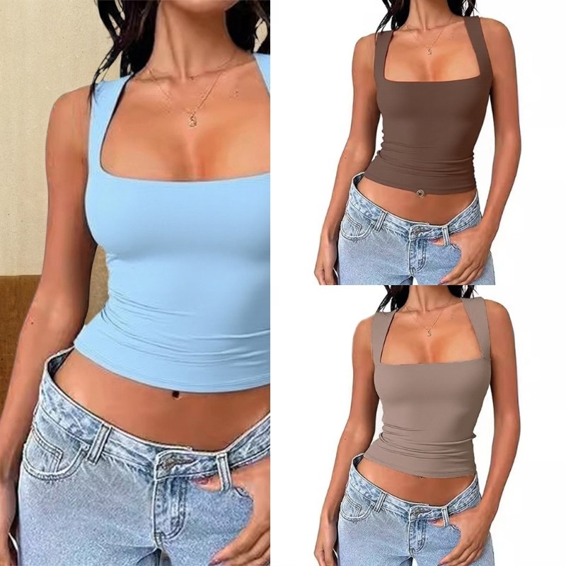 BDW ถังคอเหลี่ยมที่สะดวกสบายสําหรับผู้หญิงแขนกุดเสื้อกั๊กสตรีทแวร์ที่ทันสมัยออกแบบมาสําหรับกิจกรรมสํ