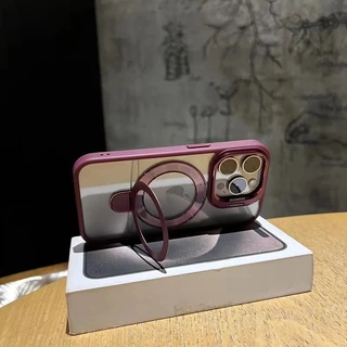 หรูหราโปร่งใสขาตั้งเคสโทรศัพท์สําหรับ ไอโฟน 11 12 13 14 15 16 มือโปร สูงสุด บวก แม่เหล็กกันกระแทกฝาครอบกันชน