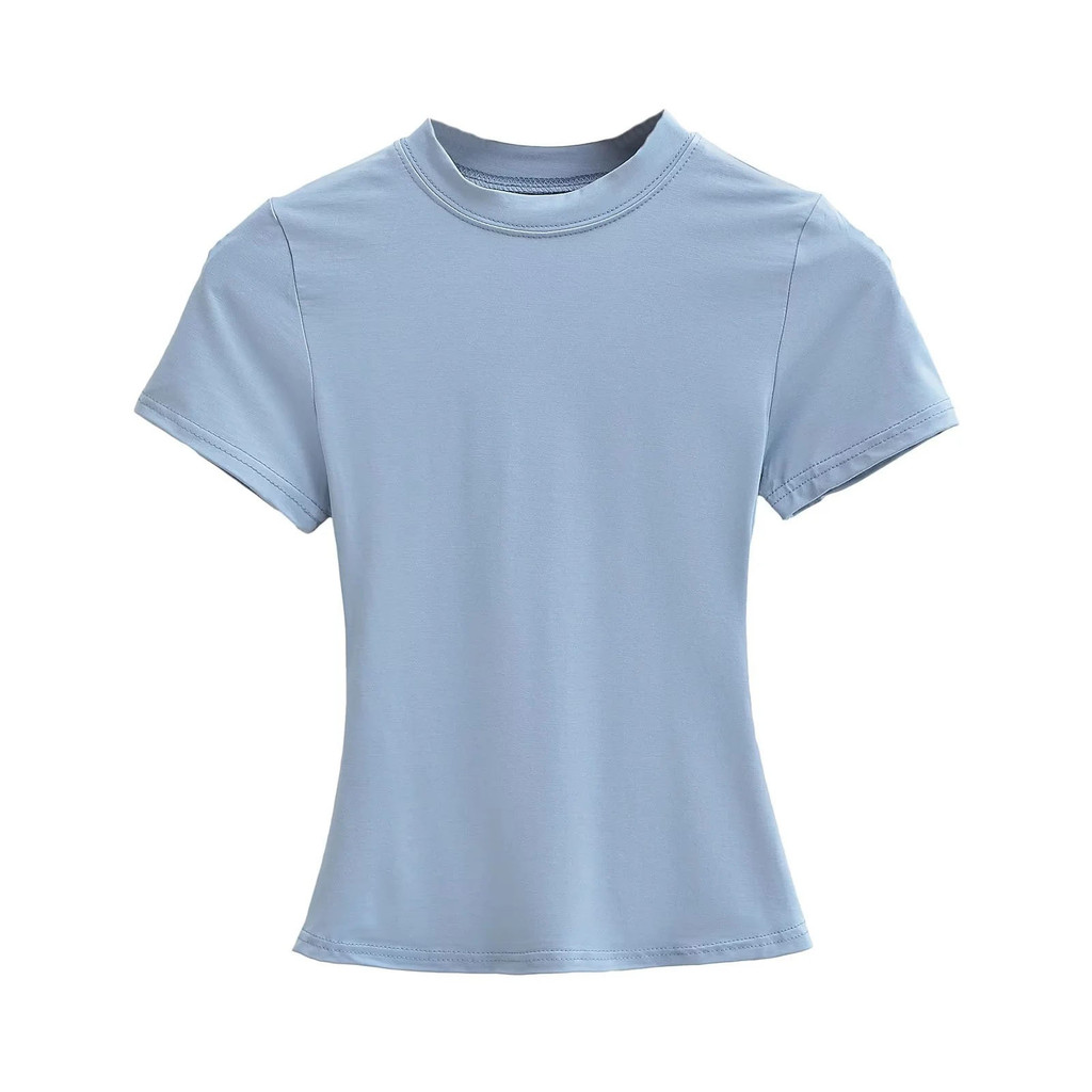 Crewneck เสื้อยืดแขนสั้นผู้หญิงไหล่ Solid Basic Casual Top (สีดํา/สีขาว/สีเทาเข้ม/สีเทาอ่อน/ชมพู/ฟ้า)
