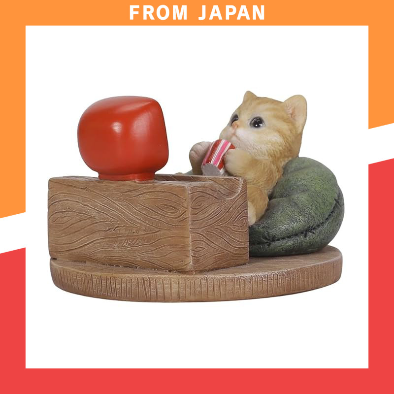 Uvia Tabby Cat Watching TV Smartphone Stand, 10.5×10×6.5 cm, Doll, Figure, Ornament, Animal, Garden 