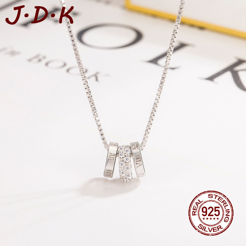 GANTUNGAN JDK 925 สร้อยคอเงินเพทาย 5A สําหรับผู้หญิงพร้อมไม้แขวนเสื้อทรงกลม