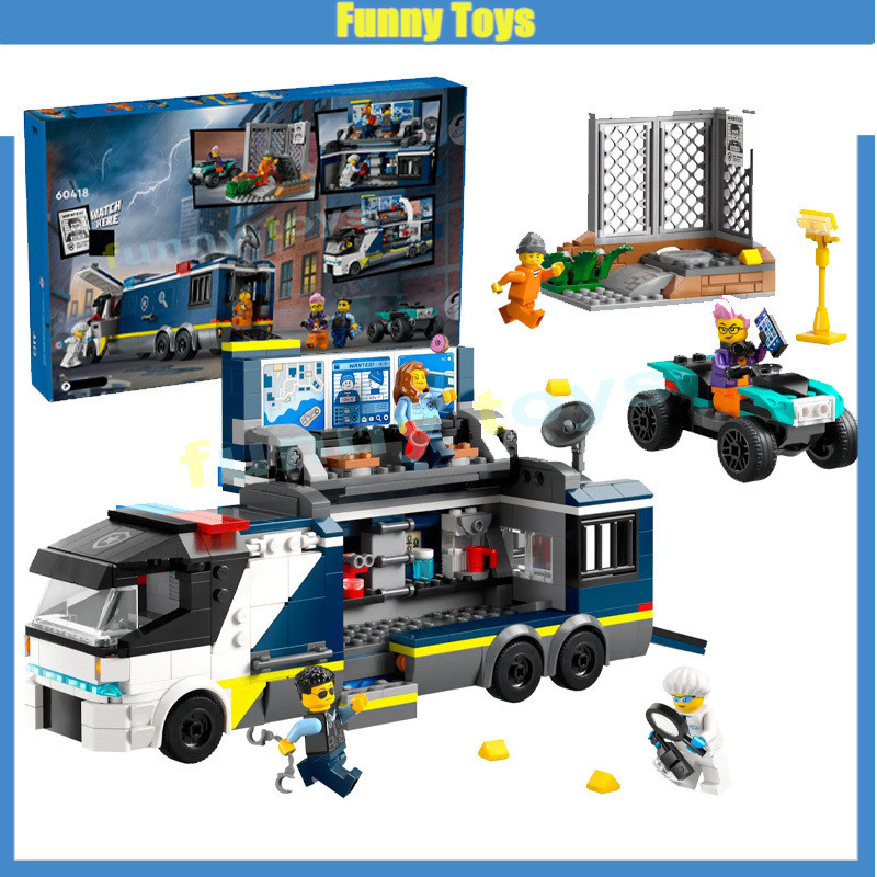 60418,ตํารวจมือถืออาชญากรรมห้องปฏิบัติการรถบรรทุกอาคารบล็อกเมืองมือถือรถตํารวจของขวัญของเล่นสําหรับช