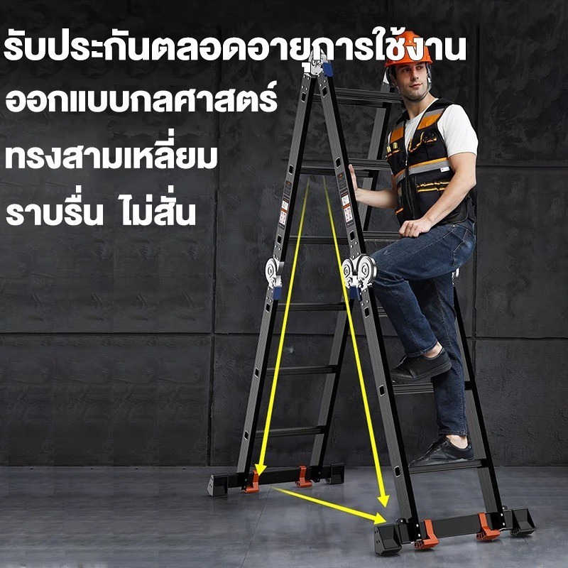 【รับประกันตลอดการใช้งาน】บันไดพับได้ บันไดอลูมิเนียม บันได หนา 6.5 มม รับน้ำหนักได้ 30000KG ยาวทั้งหมด3.8m/4.8m/5.8m - รูปที่ 5