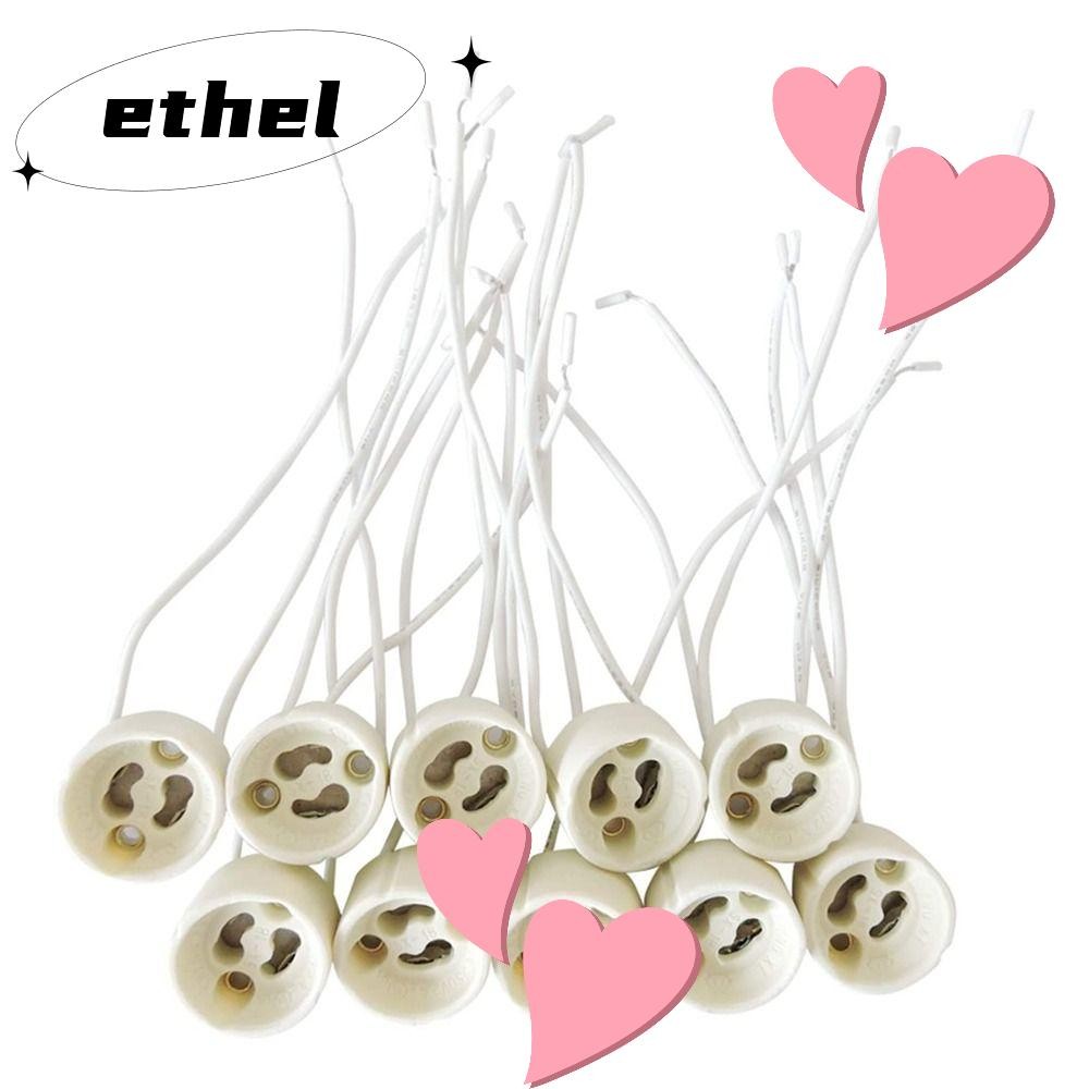 ETHEL 10 ชิ้นผู้ถือโคมไฟ,ซ็อกเก็ต GU10 ฐานไฟ,อุปกรณ์ซิลิโคนตะกั่วเซรามิคขั้วต่อสายไฟ LED หลอดไฟโคมระย้า