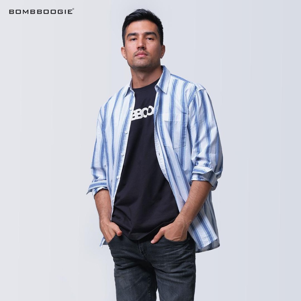 KEMEJA Bombboogie เสื้อเชิ้ตปกติผู้ชาย Rondo Offwhite Navy 24950B5OE