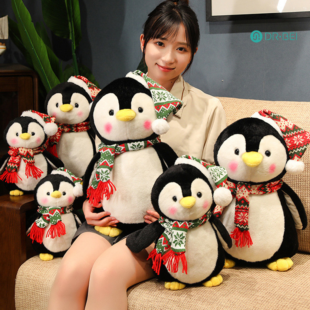 Dr.bei น่ารัก Plush Penguin ตุ๊กตาสัตว์หมวกและผ้าพันคอหมอน Plushie คริสต์มาส Penguins ตุ๊กตาของเล่นตกแต่งห้องของขวัญสําหรับสาวเด็ก
