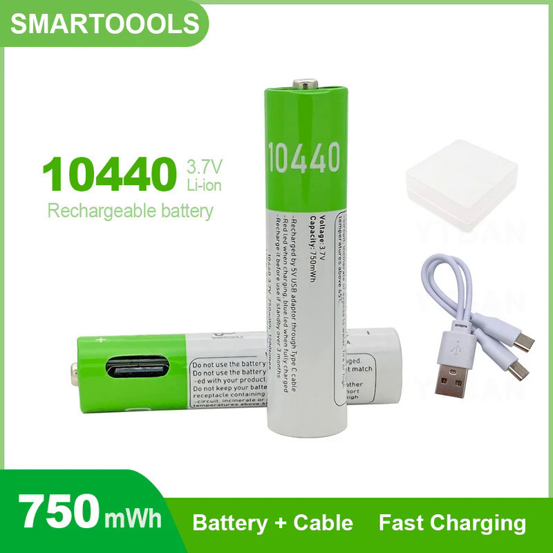 3.7V 10440 USB Rechargeable Li-ion Battery AAA 750mWh Button Top for Headlamp Mechanical Mod Torch H