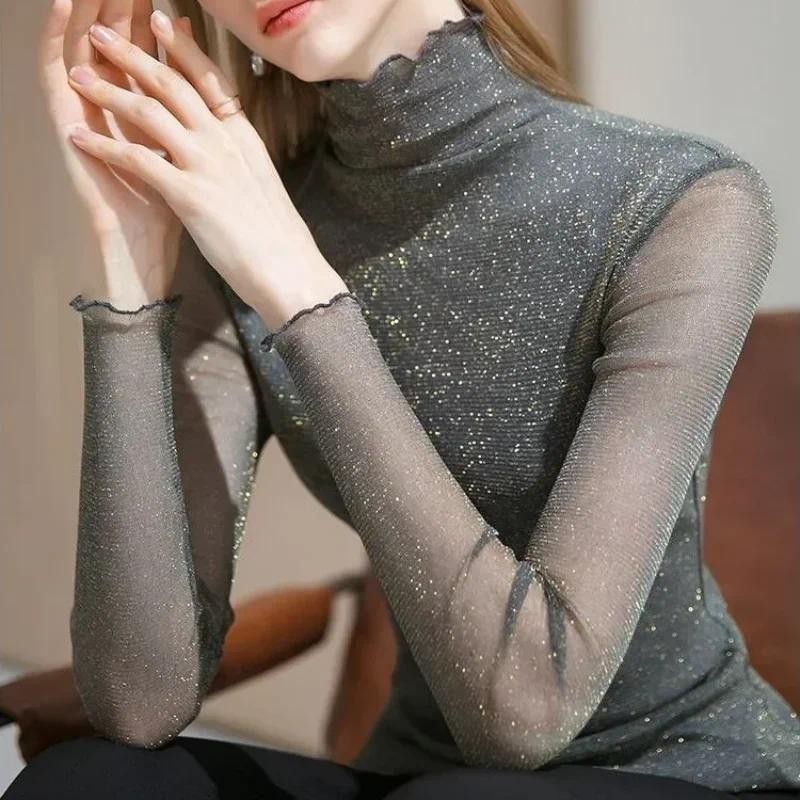 คอเต่าเซ็กซี่หญิงตาข่ายcoquetteเสื้อผ้าผู้หญิงแขนยาวเสื้อยืดone Piece TeeเกาหลีรีวิวหลายY2k Vintage Emo