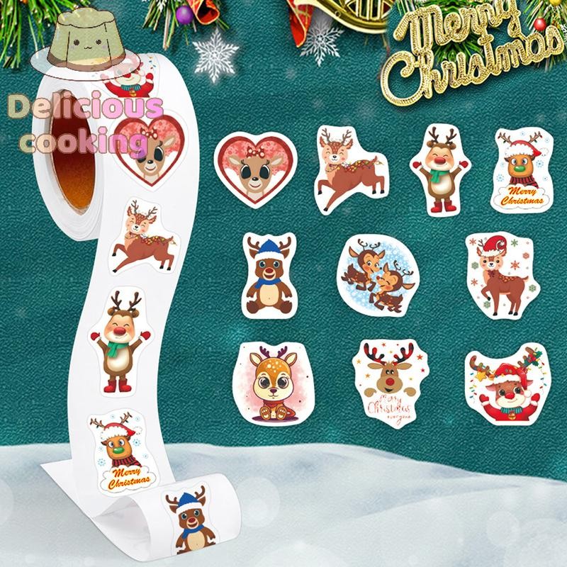[ทําอาหารแสนอร่อย] 500 ชิ้น/ม้วน Heterotypic Christmas Elks Reindeers สติ๊กเกอร์ 10 การออกแบบ 2.5 ซม./1.0 Beautiful Merry Christmas Decals ป้าย DIY [ใหม่]