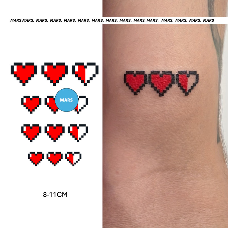 Mars Tattoo สติ๊กเกอร์รอยสักชั่วคราว ลายหัวใจโมเสค ติดทนนาน CSX020