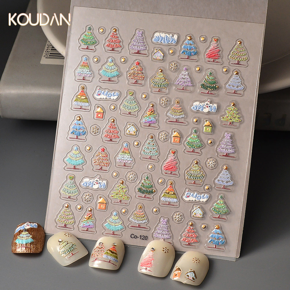 สติ๊กเกอร์ติดเล็บ ตกแต่งเล็บ ต้นคริสต์มาส ระฆังเกล็ดหิมะปั๊มทอง KOUDAN
