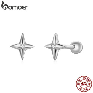Bamoer 925 Sterling Sliver Stud ต่างหู Silver Star Design เค…