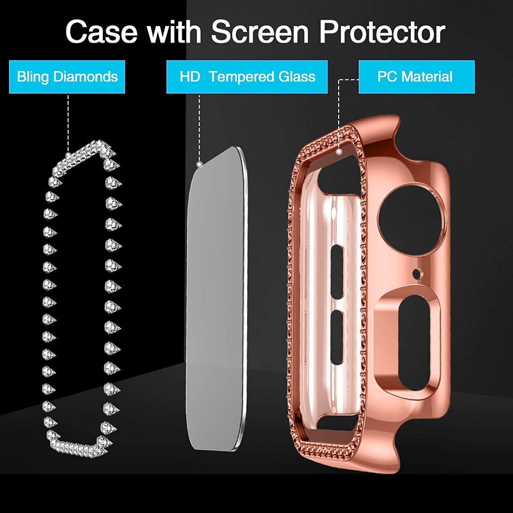 แวววาวกรณีการหมุนฝาครอบป้องกันหน้าจอ for Apple Watch Series 11 10 9 8 7 6 5 4 Iwatch 46mm 38mm 40mm 41mm 42mm 44mm 45mm ราคา ถูกที่สุด ดีลบีเคเค แกลเลอรีภาพที่ 6