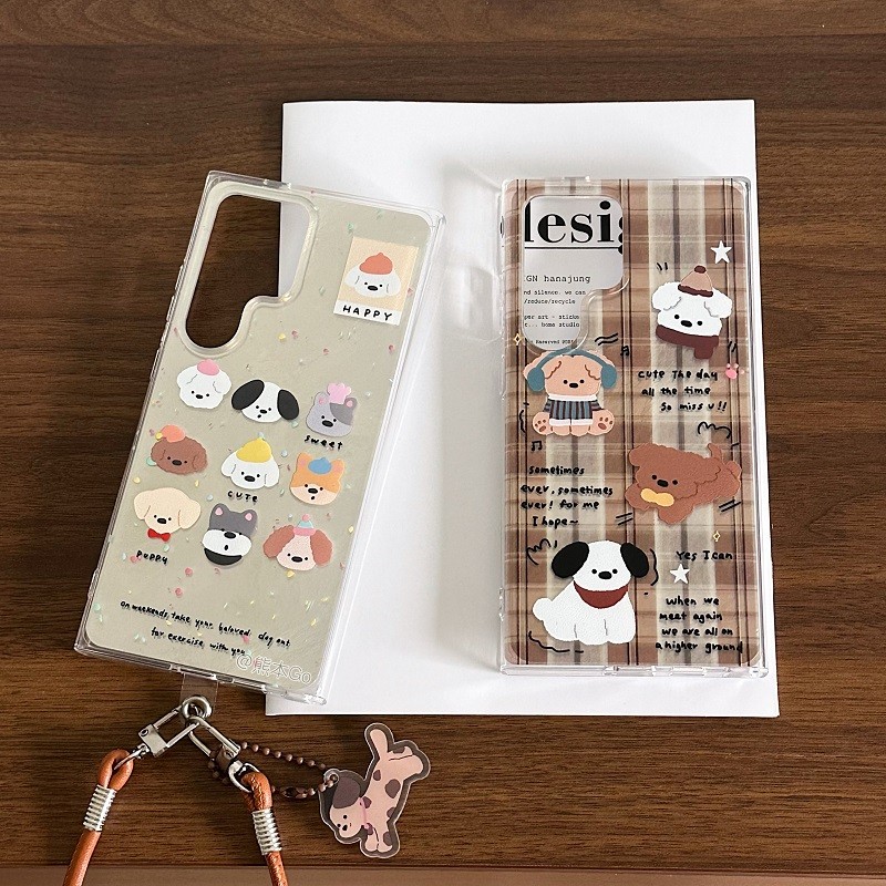ลูกสุนัขน่ารักภาพประกอบเลเซอร์กรณีเหมาะสําหรับ ซัมซุง ส24พิเศษ เคสโทรศัพท์ ส23 เคสป้องกัน ส24 + รวมทุกอย่างกันกระแทกกรณี ส22 ฤดูใบไม้ร่วงฤดูหนาวสีหนังเชือกเส้นเล็ก ส23 +การ์ตูนที่เ