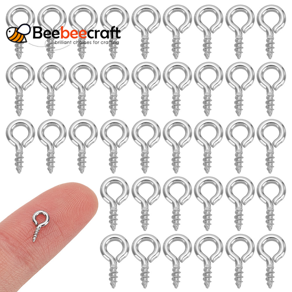 1 ชุด 200 ชิ้น 304 สแตนเลสสตีลสกรู Eye Pin Peg Bails สําหรับครึ่งเจาะลูกปัดสแตนเลสสี 8x4x1 มิลลิเมตร: 2 มิลลิเมตร