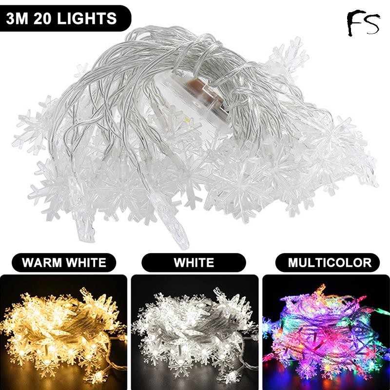 10/20 Leds Snowflake String Garland Fairy ไฟแบตเตอรี่ต้นคริสต์มาสวันหยุดปีใหม่โคมไฟตกแต่งห้องนอน