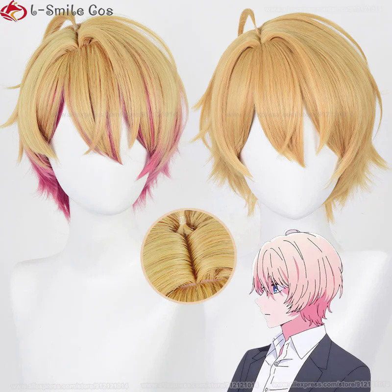 Anime 32cm Hoshino Akuamarin Cosplay Wig Aqua Wigs Cosplay Orange Gold Rose Pink Hair Heat Resistant