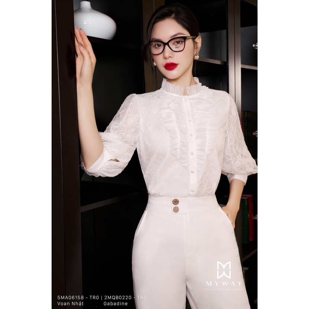 MY WAY เสื้อเชิ้ตผู้หญิงคอปกนัวเนียหรูหรา 5MA06158