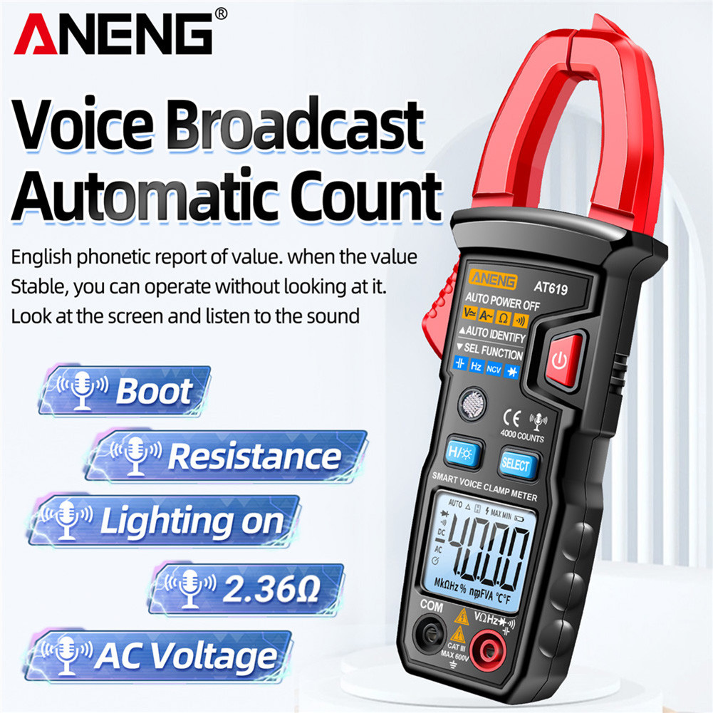 Aneng At619 Clamp Meter Ac Current Voice Broadcast Multimeter Ammeter Voltage Tester Car Amp Hz Capacitance Ncv Ohm Tools Others
