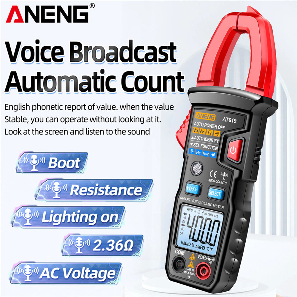 Aneng At619 Clamp Meter Ac Current Voice Broadcast Multimeter Ammeter Voltage Tester Car Amp Hz Capacitance Ncv Ohm Tools Others