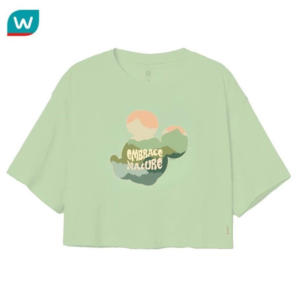 GQ จีคิว เสื้อยืด ดิสนีย์ เอมเบรส มิกกี้ ครอป สีเขียว ไซส์ M