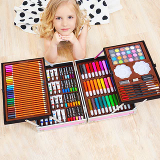 ชุดระบายสี 2 ชั้น 145 ชิ้น ชุดกล่องสี สีน้ำเด็กปากกาสีดินสอสี กล่องสีพาเลท ศิลปะสำหรับเด็ก