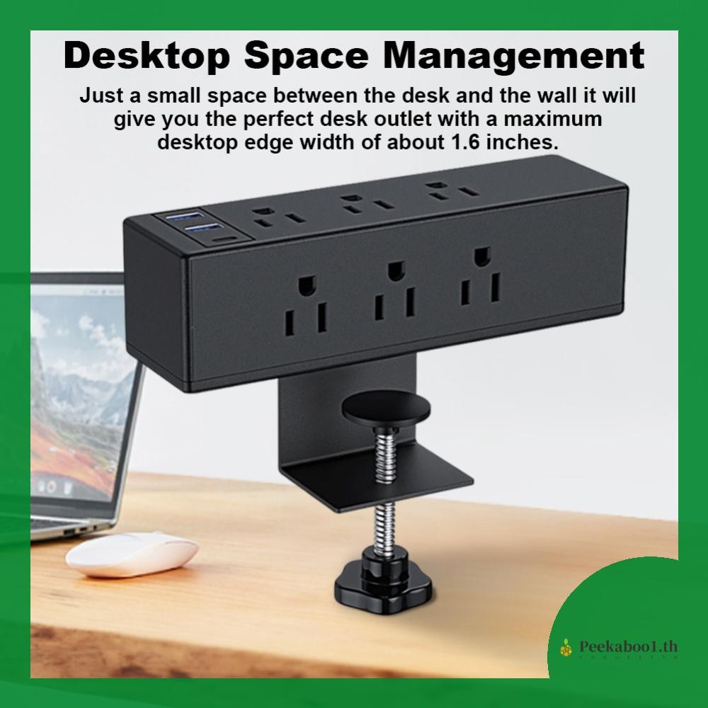 [Peakekaboo1.th] รางปลั๊กไฟแบบหนีบโต๊ะ USB C Surge Protector W/ 8/6 AC Outlet และสายไฟ 6.6 ฟุต