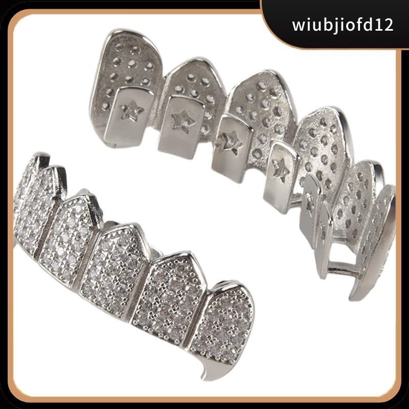 ใหม่สต็อก Silver Plated Top & Bottom Grillz ปากฟันย่างคุณภาพสูง, สีเงิน