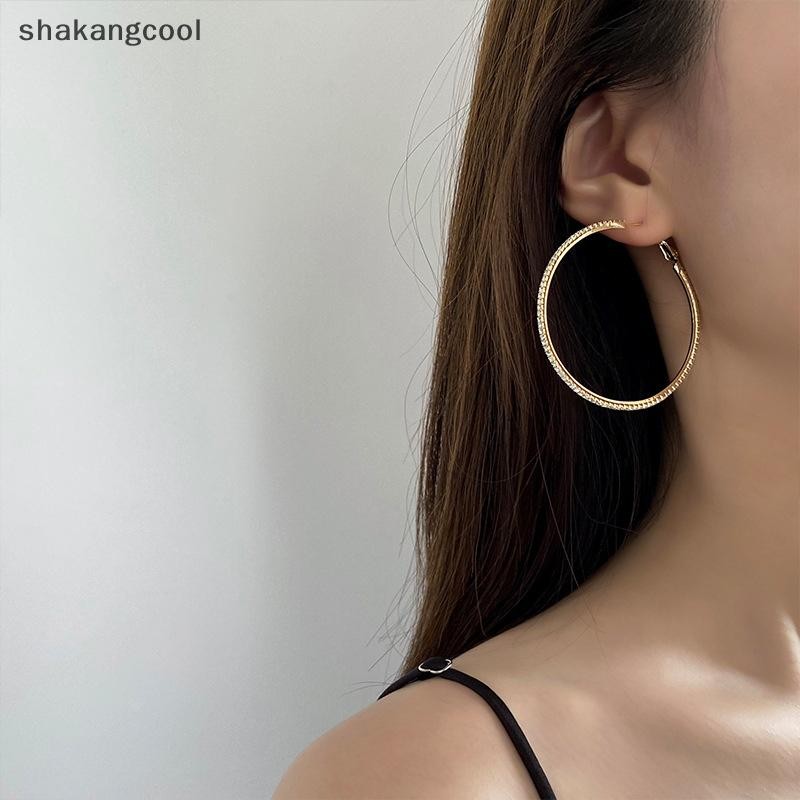 Sgl 1 คู่เพชรต่างหูวงกลมใหญ่เงาZircon Hoopต่างหูผู้หญิงAll-Matchแฟชั่นเครื่องประดับหูSGL