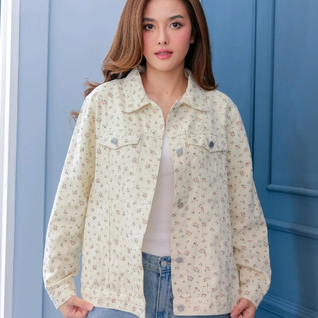 Jacketเสื้อคลุมแจ็คเก็ตยีนส์แขนยาวผ้ายีนส์ลายดอก รุ่น201