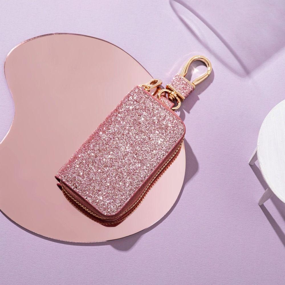 Keepin Bling Small Purse, Simple Solid Color Starry Shiny Coin Bag, Fashion Zipper Luxury Hanging Key Case Bag พวงกุญแจ