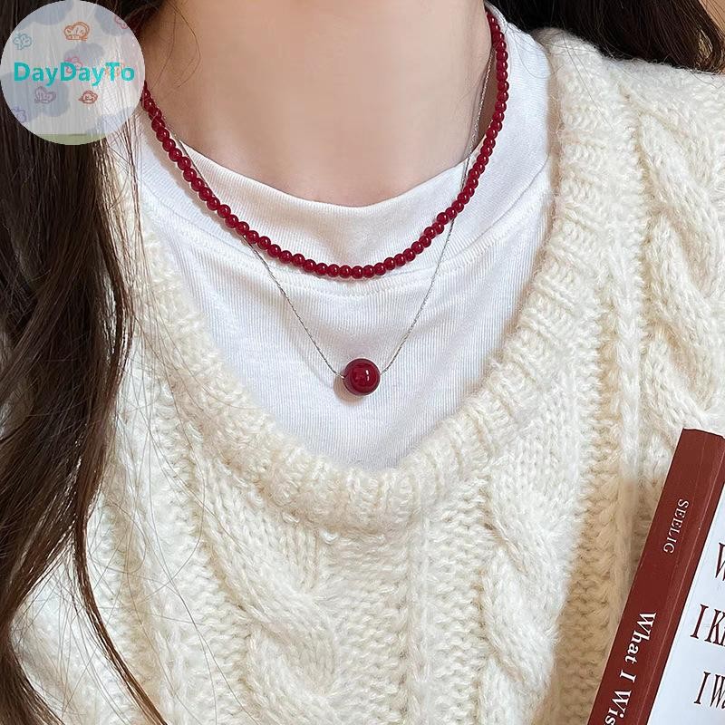 Daydayto Vintage สีแดงลูกปัดสร้อยคอผู้หญิงสไตล์จีนลูกปัดแก้วสร้อยคอประณีต Elegant Choker ความงามเครื่องประดับ TH