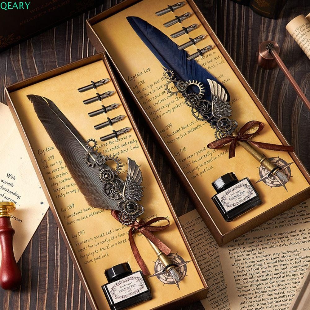 ของขวัญ QEARY ปากกาหมึกจุ่มชนิดบรรจุกล่อง ทนทานนักเรียนของขวัญวันเกิดคลาสสิกเขียนครูวันเครื่องเขียนโลหะของขวัญประณีตปากกาหมึกซึมพร้อมหมึก