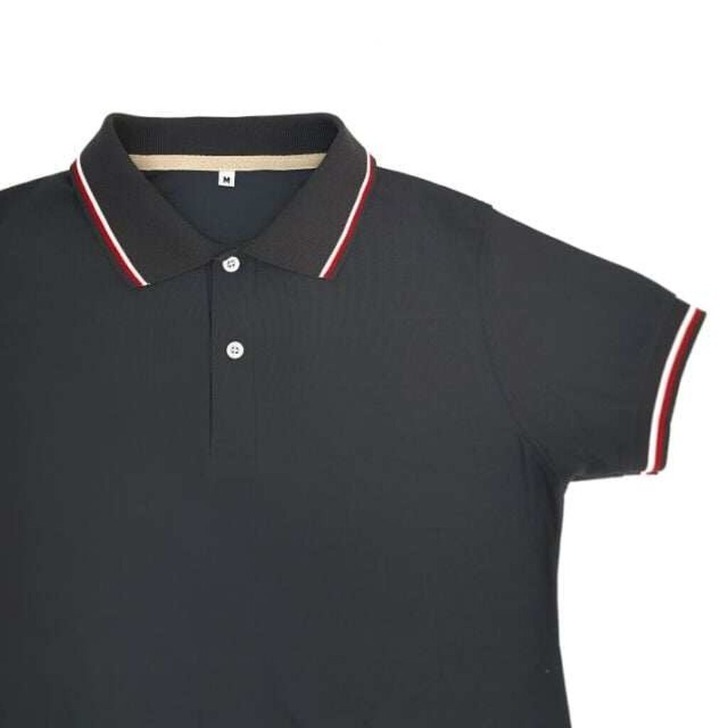 เสื้อโปโล คอปก สีเทา เข้ม ขลิบขาว-แดง